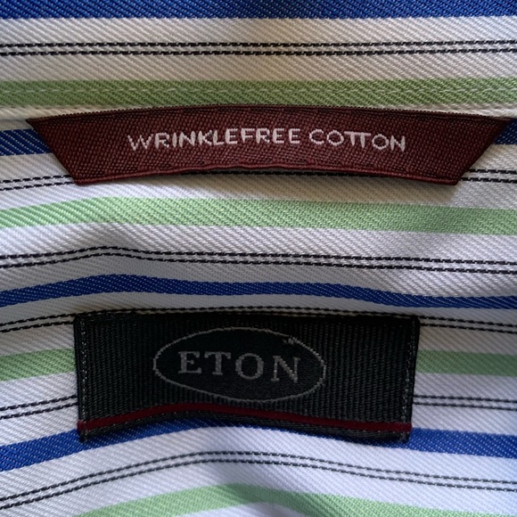 Eton Striped Button Up Long Sleeve Dress Shirt Wrinkle-Free Cotton Size 17.5 - Picture 4 of 5